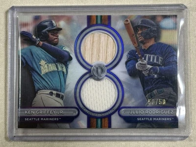 2024 TOPPS TRIBUTE DUAL RELIC CARD KEN GRIFFEY JR. / JULIO RODRIGUEZ /50 - Image 1 of 2