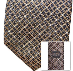 New Unused HERMES Neck Tie Navy Orange Check 100%Silk Made in France - Picture 1 of 8