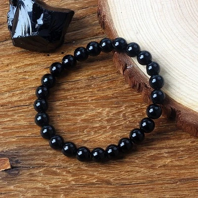 8 mm Black Onyx Beaded Bracelet Healing Chakra Protection Gemstone Elastic Gift - Image 1 of 4