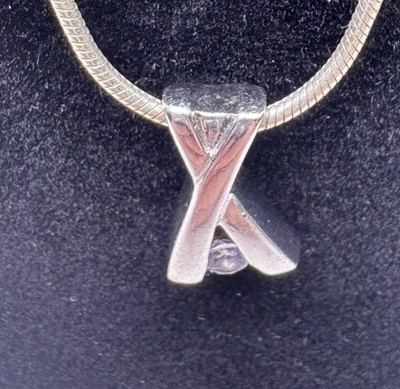 Collar de cadena de serpiente de 16" con colgante grande X de plata de ley 925 con piedra azul Foto 1 de 4