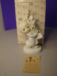 Precious Moments 1982 “Bundles of Joy” E-2374 Girl Carrying Gifts EUC with box - Picture 1 of 15