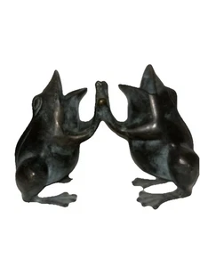 Vintage patina green Verdigris Metal Toad Frog Statue Double Vase Free Ship Nice - Picture 1 of 7