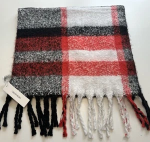 Calvin Klein Women’s Warm Soft Scarf NWT Plaid Red Black White OS Retail 58$ - Picture 1 of 10