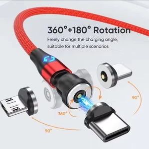 Magnetic Cable Phone Charging Charger Micro USB/Type-C/USB-C/iPhone Cord 3in1 2M - Picture 1 of 13