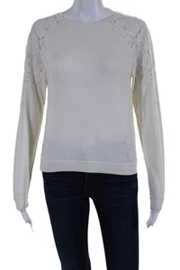 Alice + Olivia Womens Floral Long Sleeves Sweater White Cotton Size Medium - Picture 1 of 6