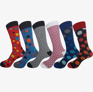 1-3-6-12 Pk Cotton Dress Socks First Quality 10-13 Multicolor Polka Dot SET #5 - Picture 1 of 27