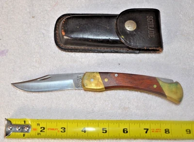 CUCHILLO PLEGABLE VINTAGE HENRY SCHRADE LB7 MARRÓN GRANO LATÓN HOJA GRANDE Foto 1 de 3