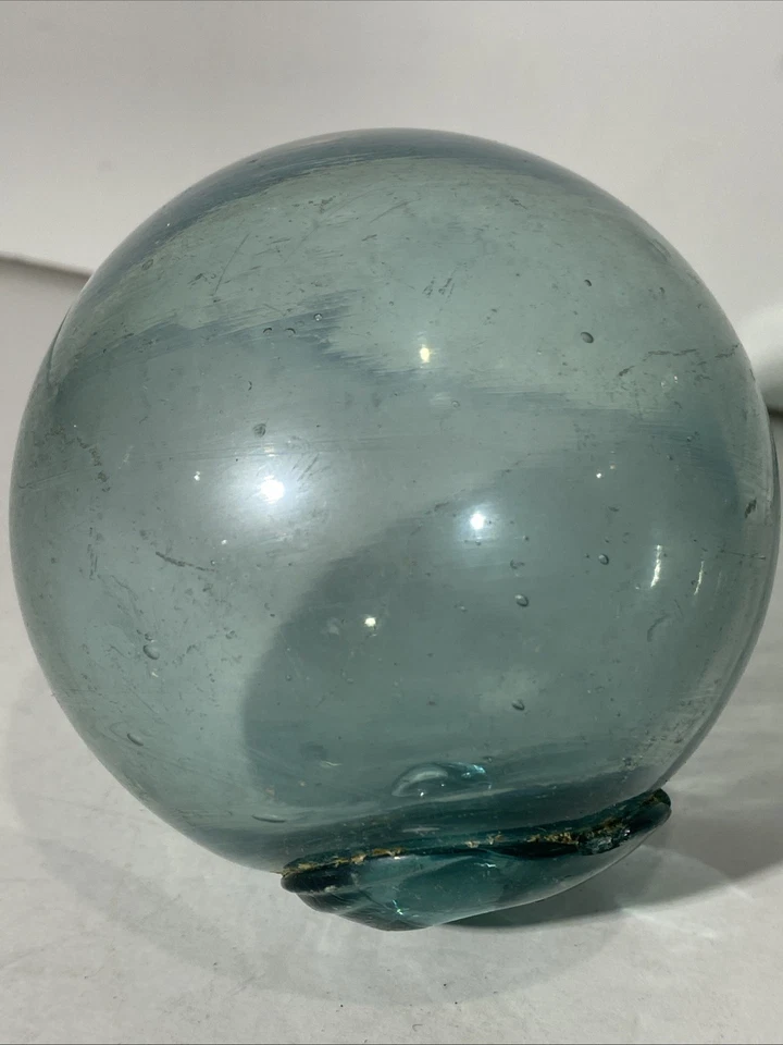 "Red de pesca de vidrio acuático soplado a mano japonesa de 3,5"" bola flotante globo azul de colección" Foto 1 de 4