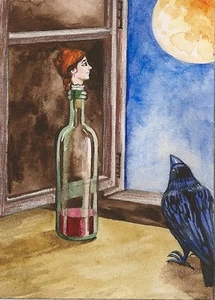 IMPRESIÓN DE ACEO PINTURA RYTA CUERVO ARTE GÓTICO Bruja HALLOWEEN arte popular pagano magia - Imagen 1 de 1