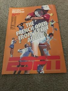 Vtg ESPN FRENCH OPEN TENNIS Poster Print Ad 1990s JIM COURIER ANDRE AGASSI NIKE