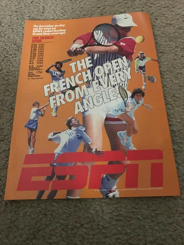 Vtg ESPN FRENCH OPEN TENNIS Poster Print Ad 1990s JIM COURIER ANDRE AGASSI NIKE Cover