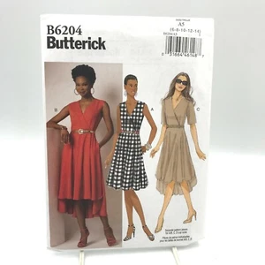 Butterick 6204 Mock Wrap Dress Flared Skirt Misses Size 6 14 Sewing Pattern Easy - Picture 1 of 7