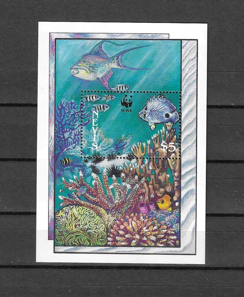 MINISHOJA DE PESCADO ST KITTS & NEVIS/NEVIS 1990 WWF $5 MNH Foto 1 de 1