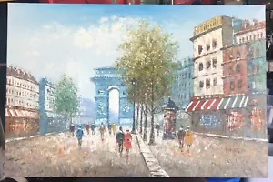 Caroline Burnett Arc De Triomphe Parisian Street Scene Oil Painting on Canvas - Picture 1 of 4