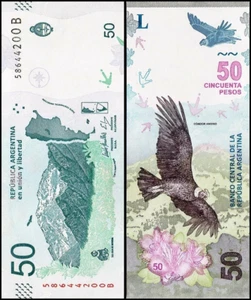 ARGENTINA 50 PESOS 2018 UNC PREFIX B,ACONCAGUA MOUNTAIN(HIGHEST MOUNTAIN OF ARGE - Picture 1 of 1