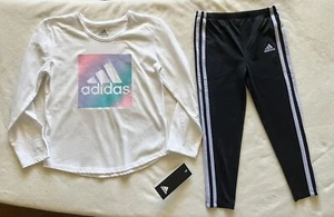ADIDAS Little Girl's Long Sleeve Tee Shirt & Leggings Outfit, 2-Piece Set - Picture 1 of 6