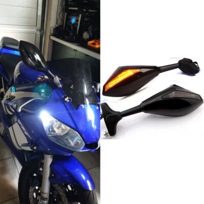 Motorcycle Integrated LED Turn Signal Rearview Mirrors for Yamaha YZF R6 R3 R1 R - Image 1 of 4