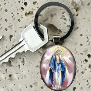 DIE JUNGFRAU MARIA UNSERE DAME WUNDERBARER RÖMISCH-KATHOLISCHER CHRISTLICHER GLASSCHLÜSSELRING T8 - Bild 1 von 1
