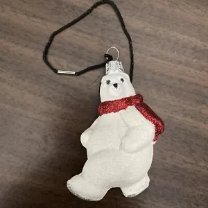 POLAR BEAR ON ICE SKATES GLITTER CHRISTMAS HOLIDAY ORNAMENT USED - Picture 1 of 2