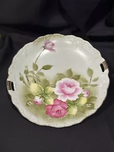 Vtg Lefton China Hand Painted Double Hand Cake Plate Ornate Roses #719 - Picture 1 of 5