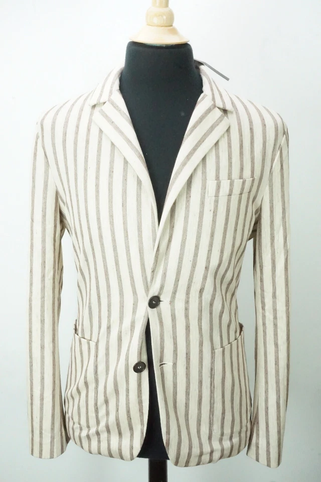 Giorgio Armani Black Label Brown Striped Linen Blend Sport Coat Jacket Sz 48 NEW - Image 1 of 4