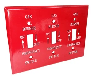 Red Metal Emergency GAS Burner Furnace Wall Plate Cover 3-Gang Toggle Switch - Picture 1 of 2