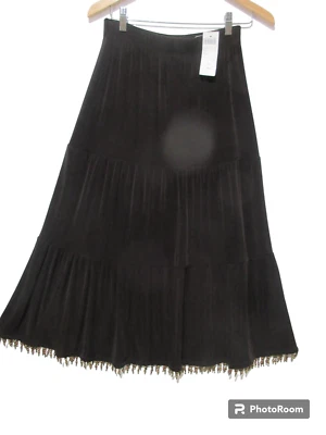 Sz 1 NWT $98 CHICOS Travelers Olivia Skirt Fudge Bead Brown Slinky Midi/Maxi 8 - Image 1 of 4