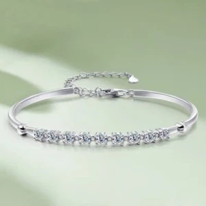 3mm Real Moissanite Women Bracelet Bangle Gift S925 Silver 14K White Gold Plated - Picture 1 of 11