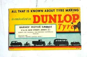 Vintage Dunlop Reifen kleine Postkarte Werbung Barnes Motor Garage Jersey, Auto. - Bild 1 von 5