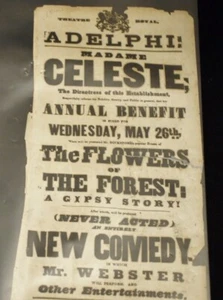 ** Rare ** Theatre Playbill/Poster Adelphi Theatre * Madame Celeste 1843 - Imagen 1 de 4