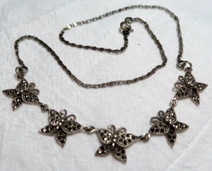 VINTAGE STUNNING STERLING SILVER MARCASITE BUTTERLY NECKLACE - Picture 1 of 4