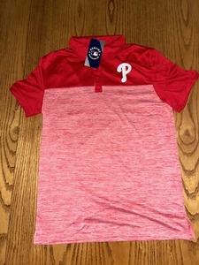 PHILADELPHIA PHILLIES MLB MAJESTIC MEN'S LOGO TWO TONE POLO SHIRT MEDIUM - Picture 1 of 5