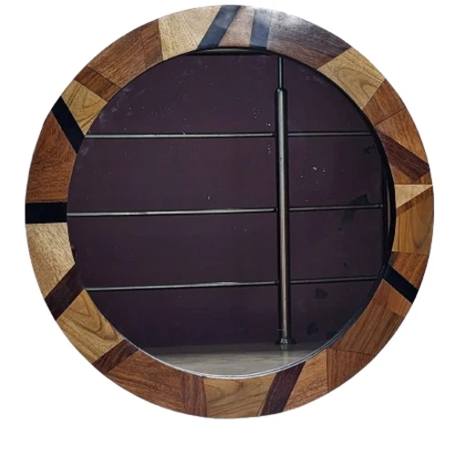 Espejo redondo con incrustaciones de madera natural Foto 1 de 1
