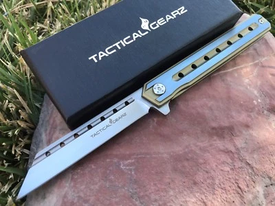 TACTICALGEARZ Full Tc4 Titanium EDC Folding Knife! Polished D2 Steel Tanto Blade! Ball Bearing