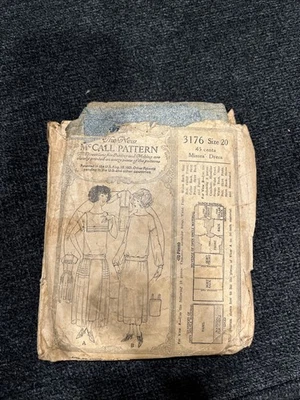 1920s McCall Sewing Pattern #3176 Misses Dress Size 20; Antique - Image 1 of 2
