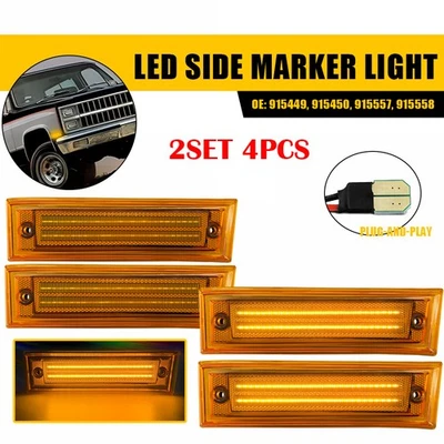 4 Amber LED Front Side Marker Light For Chevrolet GMC Suburban C10 C20 C30 81-91 - Image 1 of 4
