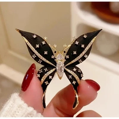 Broche Pin Mariposa Negra con Estrás Elegante Moda Joyería Regalo Foto 1 de 2