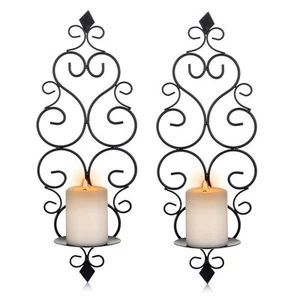 Iron Wall Candle Sconce Holder Set of 2 Hanging Wall Mounted Pillar Candle S... - Picture 1 of 9
