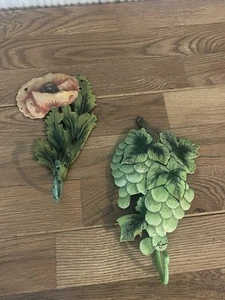 Metall Blume und Traube Wandhaken 2er Set signiert - Bild 1 von 7