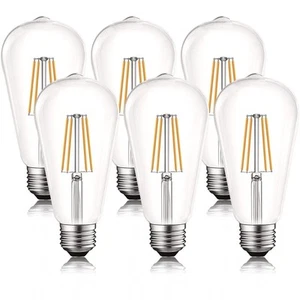 Luxrite LED Edison Bulb 8W=75W ST19 ST58 2700K 800LM Dimmable Damp Rated E26 6PK - Picture 1 of 7