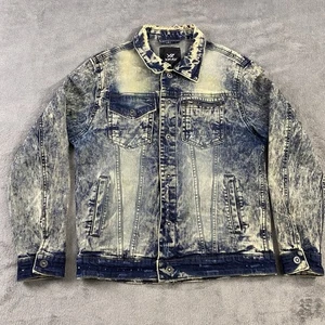 XRAY Jeans Jacke Herren M Blau Acid Wash Grunge Distressed Knopfleiste Denim Biker - Bild 1 von 14