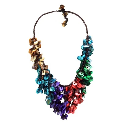 Collar araña hecho a mano multicolor madreperla en forma de V Foto 1 de 4