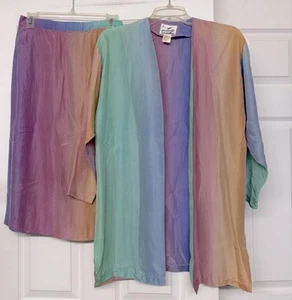 Vintage Jessica LTD 100 % Seide Midi Rock Jacke Set Pastellfarben Gr. 4P - Bild 1 von 5