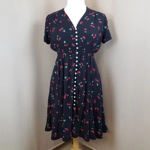 Vestido Mujer XXL Estampado Cereza Midi Retro Ajuste Acampanado Años 50 Rayón Negro Rojo Rockabilly - Imagen 1 de 13