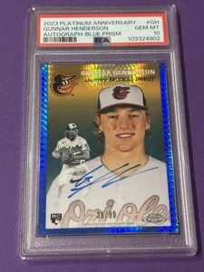 2023 TOPPS CHROME GUNNAR HENDERSON BLUE PRISM PLATINUM ROOKIE AUTO /99 PSA 10 - Picture 1 of 4