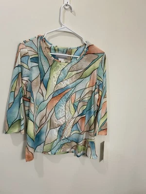 Alfred Dunner Women Blouse PM Pastel Geometric Embellished  Pullover NEW - Image 1 of 4
