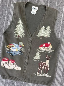 Northern Elements Sweater Womans Medium Green Vest Knit Cottage Core Grandma - Picture 1 of 9