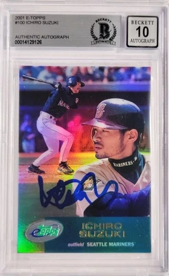 Ichiro Suzuki Signed 2001 eTopps RC 100 Mariners Auto GM 10 Beckett #14129126 - Image 1 of 4