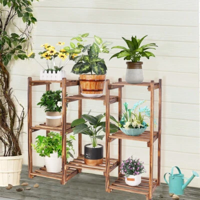Soporte para plantas de madera estante soporte para maceta exhibición utilidad libro estante de almacenamiento casa Foto 1 de 4