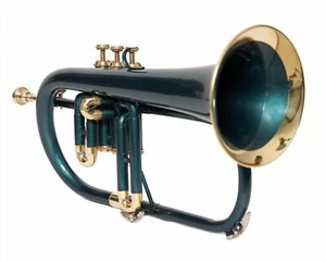 SALE BRAND NEW Bb FLAT 3V GREEN BRASS FLUGEL HORN BRAND NEW FREE CASE+MOUTHPIECE - Picture 1 of 6